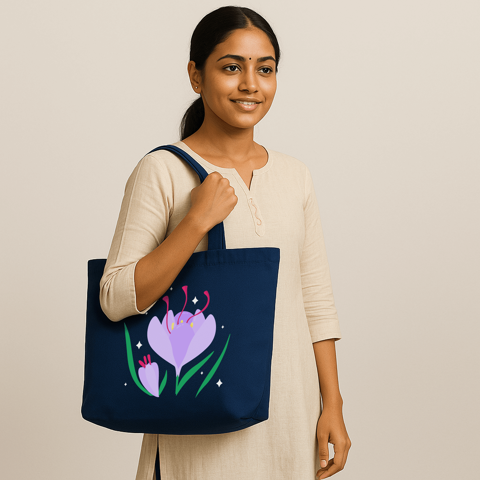 Tote Bag - Blue tote bag flower design - Kasang