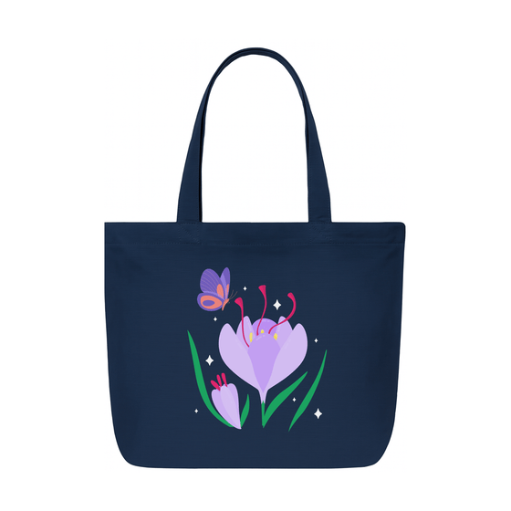 Tote Bag - Blue tote bag flower design
