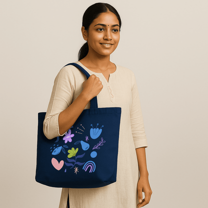 Tote Bag - Blue tote bag fruits elements design - Kasang