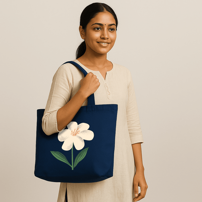 Tote Bag - Blue tote bag Ivory Lily design - Kasang